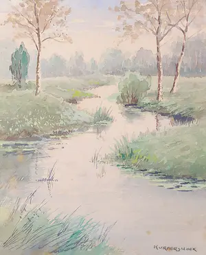 Leo Kurpershoek - Aquarel, Landschap met beekje kaufen? Bieten Sie von 1!