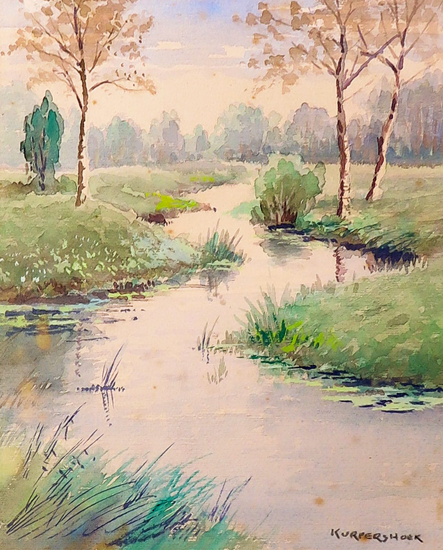 Leo Kurpershoek - Aquarel, Landschap met beekje kopen? Bied vanaf 1!