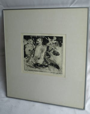 Jan Sierhuis - Ingelijste ets , Familie aan het strand - 1962 kopen? Bied vanaf 50!