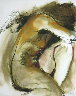 Franscz Witte - Olieverf en krijt op papier, Naakt figuur kopen? Bied vanaf 1!