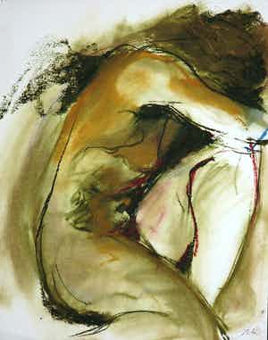 Franscz Witte - Olieverf en krijt op papier, Naakt figuur verkocht voor € 1!