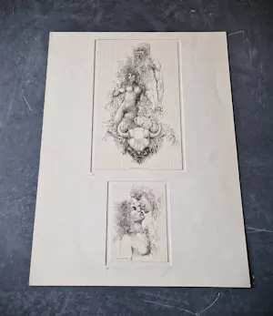 Raymond Bertrand - twee mooie (sur)realistische potlood/inkt tekening "naakten" gesigneerd kopen? Bied vanaf 67!