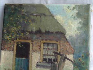 Arnout van Gilst - Olieverf op doek, boerderij met waterpomp – gesigneerd – ca 1945 kopen? Bied vanaf 35!