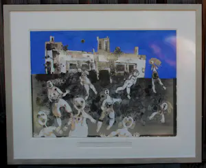 Ans Wortel - Zeer grote ingelijste gouache: "Wachtende dames" - 1963 (nette lijst!) kopen? Bied vanaf 399!