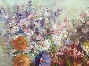 Eddy Samson - Uitbundig Bouquet in witte vaas. kopen? Bied vanaf 1!