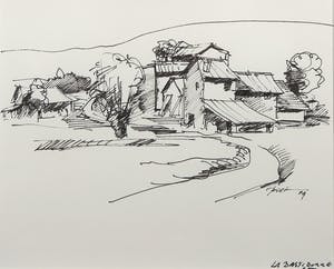 Piet Snoeren - Pentekening op papier, La Bastidonne - Ingelijst kopen? Bied vanaf 1!