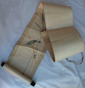 Niet of onleesbaar gesigneerd - Japanse of Chinese scroll, “Kleine vogel” - Aquarelverf op papier, 19e Eeuw kopen? Bied vanaf 10!