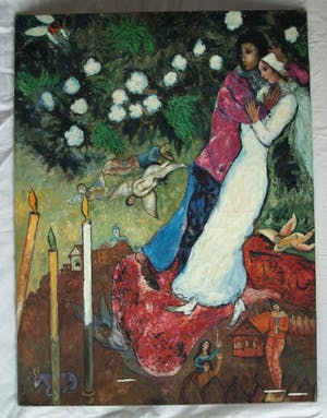 Niet of onleesbaar gesigneerd - (naar) Marc Chagall - Olieverf op doek, “Het bruidspaar” – Donkersloot Gallery kopen? Bied vanaf 1!