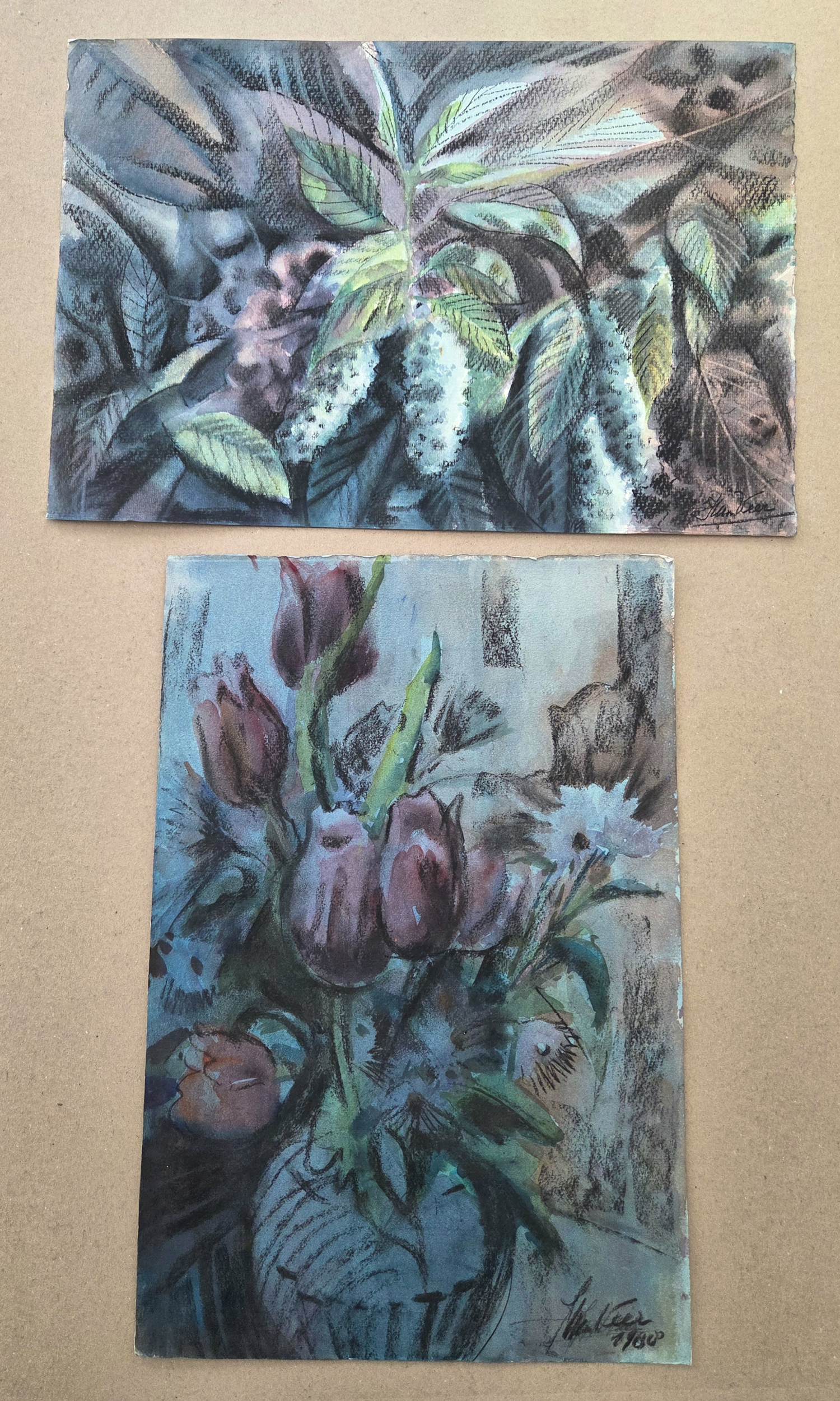 Jan van der Veer - Twee stillevens. Bloemen. Gemengde techniek. kopen? Bied vanaf 39!