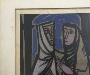 Jan Dijker - Twee Vrouwen | goed bewaarde aquarel/tekening (1953) - ingelijst kopen? Bied vanaf 55!