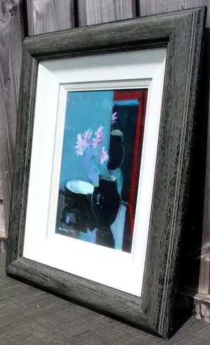 Brian Ballard - olieverf op doek: black vase in mirror - 1990 kopen? Bied vanaf 995!