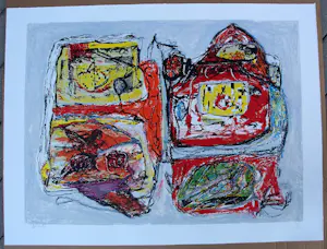 Buy Jacques Doucet - Kleuren litho: Abstracte compositie - Rivages-visages-paysages du Sepik III? Bid from 225!