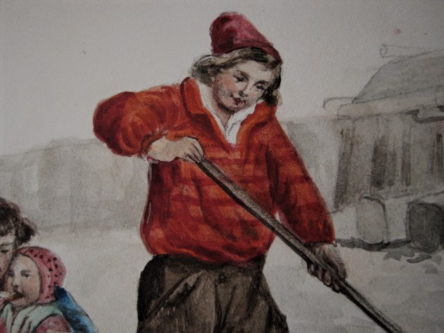 Niet of onleesbaar gesigneerd - Leuk 19e Eeuws Aquarel "Kinderen op vlot bij Hollandse kust" monogram kopen? Bied vanaf 1!