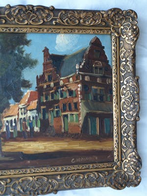 Niet of onleesbaar gesigneerd - Olieverf op paneel , Dorpsplein – gesigneerd & ingelijst - oud kopen? Bied vanaf 1!