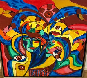 Maartje Wijngaarden - Schilderij met gezichten (groot werk!) kopen? Bied vanaf 75!