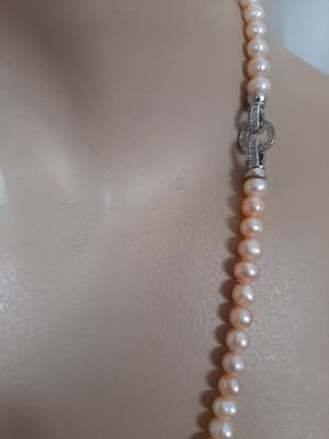 Curiosa - Zalm roze Akoya parel collier - transformer kopen? Bied vanaf 25!