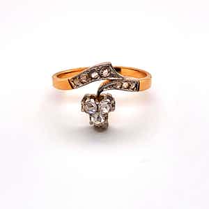 18kt bicolor ring met diamant, maat 55/17,25, 3,01gr verkocht voor € 370!