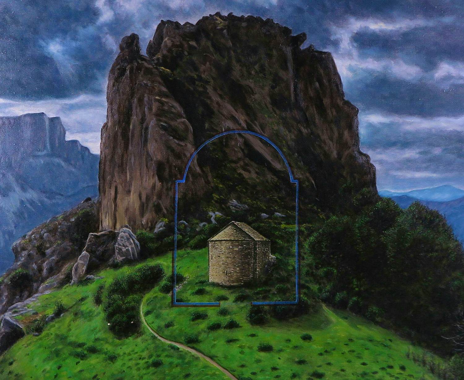 John E. Palmer - Olieverf op doek, Kapel met plattegrond in de pyramide verkocht voor € 100!