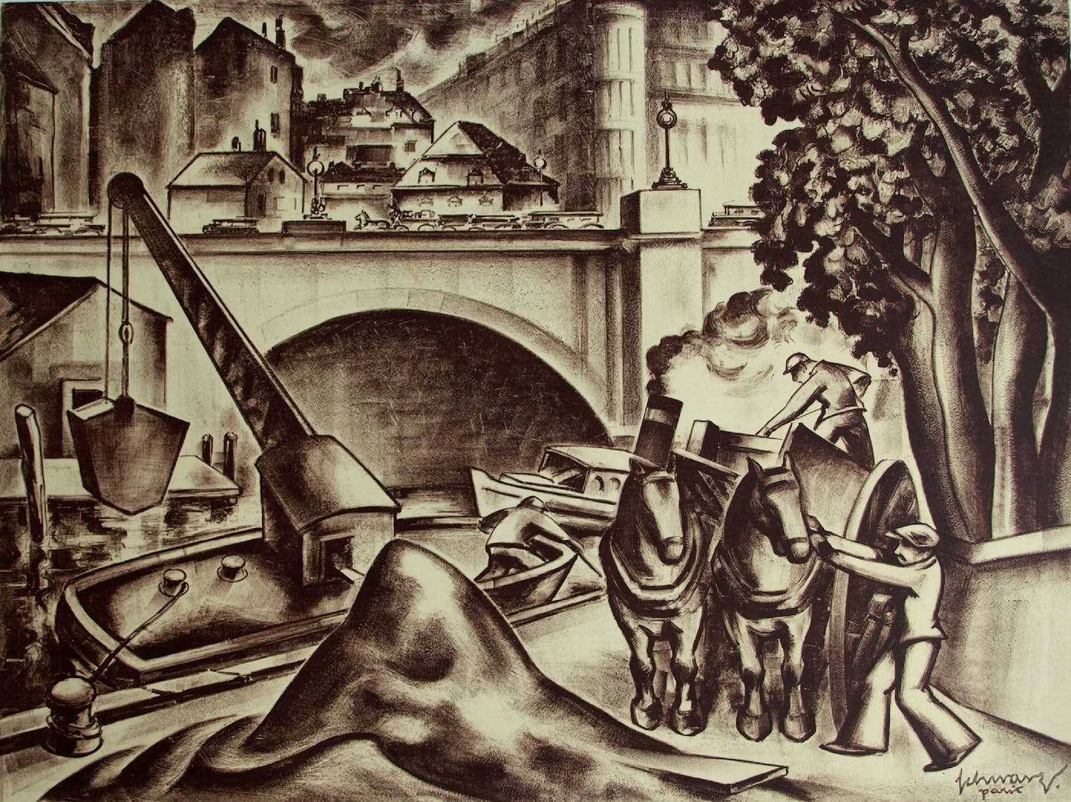 Mommie Schwarz - Kunst-Schoolplaat (?) uit ca. 1975 , “Paris”, Parijs - SBV Utrecht verkocht voor € 1!