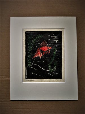 Jac. de Beer - verstilde Houtsnede - eigen druk - "Rode goudvis" 1931 - gesigneerd kopen? Bied vanaf 10!