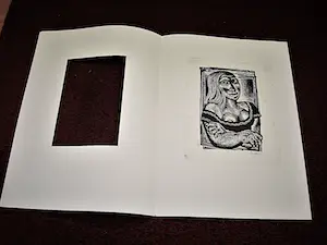 Lou Strik - Grote Hout/Linosnede zelfportret "Mona Lousa" gesigneerd kopen? Bied vanaf 37!