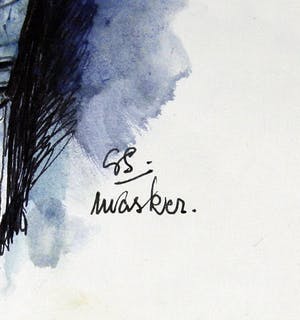 Gerard Grassere - Masker “Nieuw Guinea”, 1975, pentekening/aquarel kopen? Bied vanaf 25!