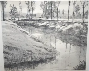 Ad van der Kop - Riviertjes bij Gulpen Limburg, winter - 2 litho's, in passepartout en lijst kopen? Bied vanaf 20!