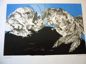 Ans Wortel - Zeefdruk. Titel, Temidden van de overwinnaars van onze dierbare moeder aarde . verkocht voor € 50!