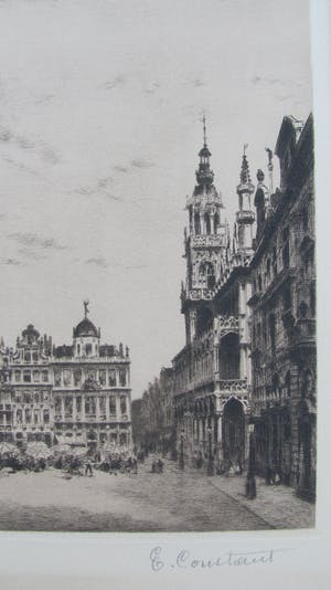 Niet of onleesbaar gesigneerd - stadsgezicht Brussel - E. Constant ? kopen? Bied vanaf 1!