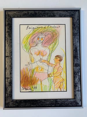 Corneille - Baigneuse à l'enfant - 1988 - Pastel op papier kopen? Bied vanaf 1600!