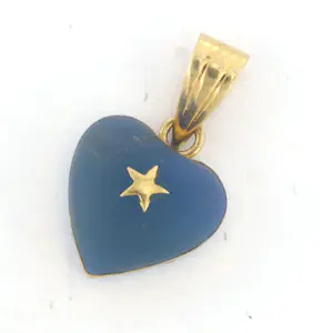 14k geel gouden hanger in een vorm van een hart van blauw glas steen kopen? Bied vanaf 55!