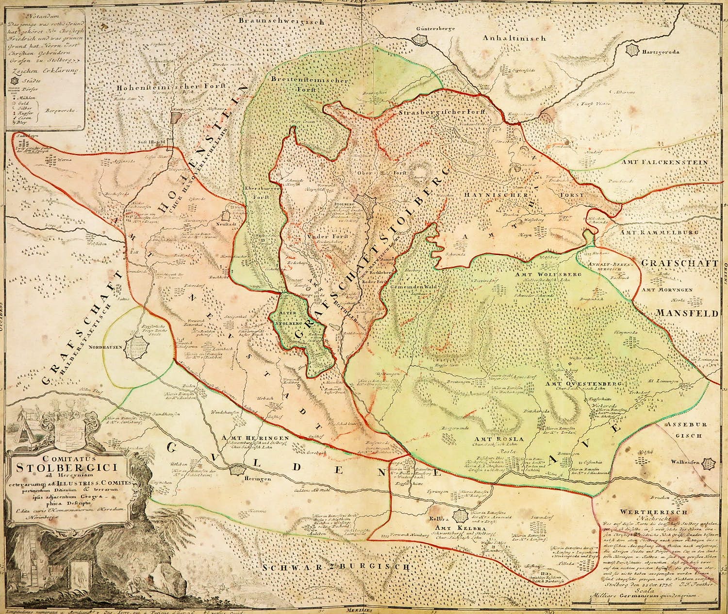 Niet of onleesbaar gesigneerd - Handgekleurde kopergravure, Comitatus Stolbergici kopen? Bied vanaf 1!