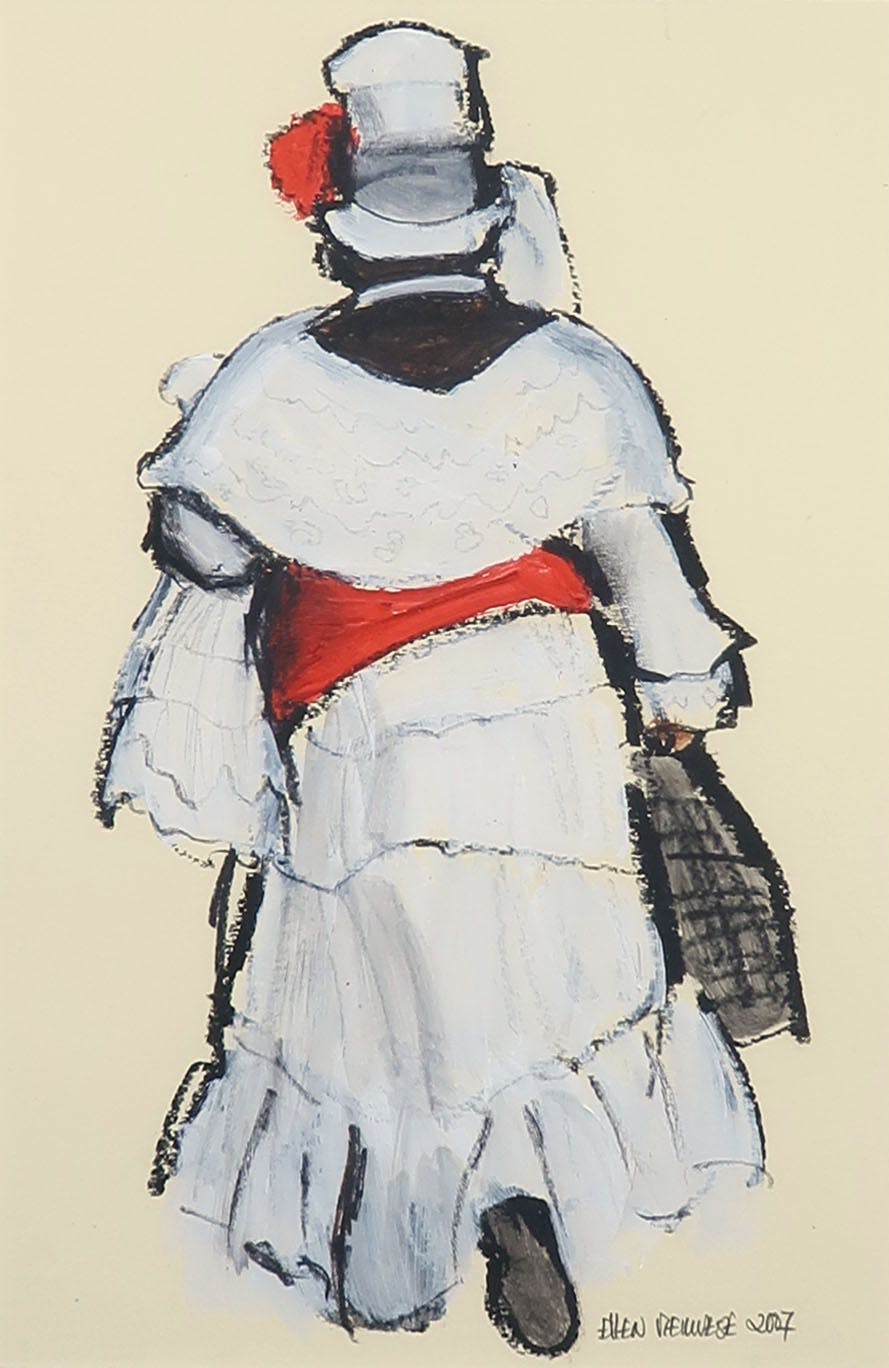 Ellen Meuwese - Gemengde techniek op papier, Surinaamse vrouw - Ingelijst kopen? Bied vanaf 1!