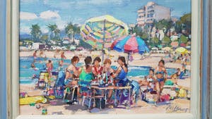 Jos Leurs - Terras aan Spaanse Kust. Zeer kleurrijk. kopen? Bied vanaf 425!