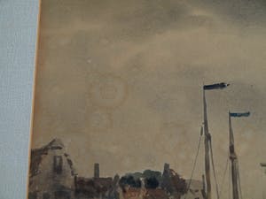 Niet of onleesbaar gesigneerd - Gouache , “Watergezicht met brug en poortgebouw” - ingelijst kopen? Bied vanaf 1!