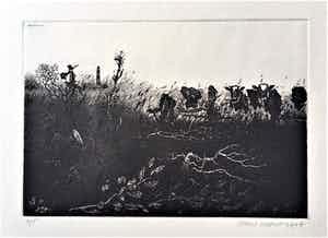 Simon Koene - Landschap met koeien en vuurtoren (Vestdijk 2) verkocht voor € 25!