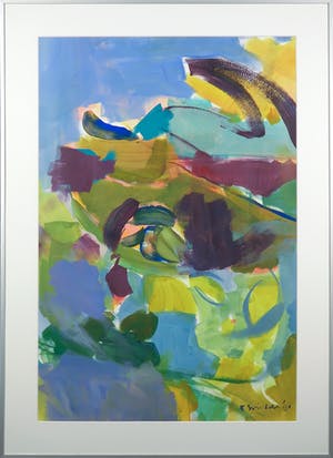 Eveline Swidde - Acryl op papier, Bladcompositie 2 - Ingelijst (Groot) kopen? Bied vanaf 50!