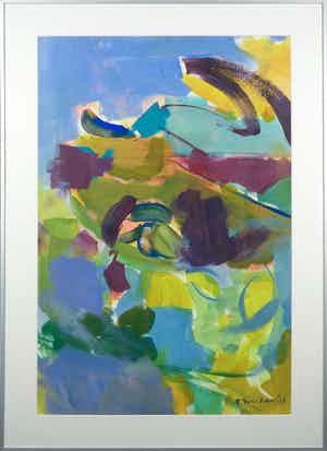 Eveline Swidde - Acryl op papier, Bladcompositie 2 - Ingelijst (Groot) verkocht voor € 50!