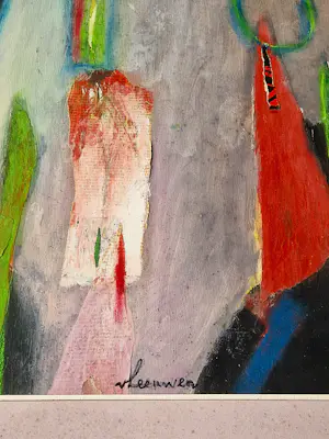Wil van Leeuwen - Grote expressionistische Gouache - "de Ochtend" - fraai ingelijst - gesigneerd kopen? Bied vanaf 47!