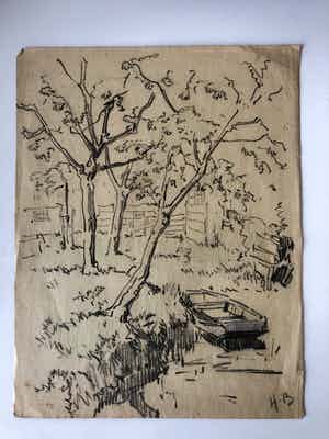 Henk Bellaard - Landschap met bootje verkocht voor € 45!