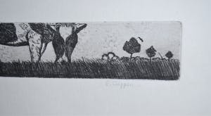 Els Cuppen - grazende koe - ets in breed formaat: 4x32 cm kopen? Bied vanaf 20!