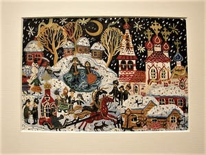 Niet of onleesbaar gesigneerd - Naief geschilderd Russisch Aquarel "Winterpret bij Moskou" kopen? Bied vanaf 1!