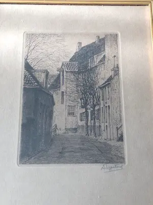 Dirk Harting - DIRK HARTING (1884–1970) – Ets – Straatje Amersfoort – Gesigneerd – ca 1930 kopen? Bied vanaf 35!
