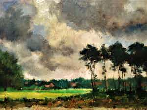 Niet of onleesbaar gesigneerd - Bekwaam, in 1943 geschilderd, impress. olieverf "Herfst landschap" gesigneerd verkocht voor € 1!