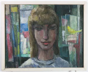 Buy Harmen Klaas Post - Olieverf op paneel, kanarie en meisje - Ingelijst? Bid from 100!