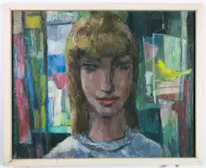 Buy Harmen Klaas Post - Olieverf op paneel, kanarie en meisje - Ingelijst? Bid from 100!