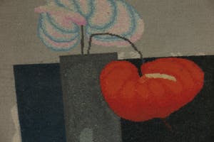 Paul Wunderlich - Handgeknoopt tapijt (wol), Vase mit zwei Anturien + certificaat kopen? Bied vanaf 480!