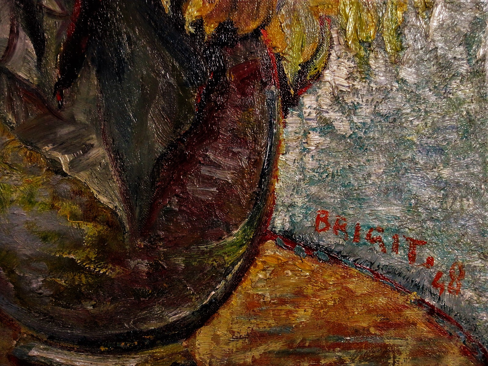 Niet of onleesbaar gesigneerd - Fraai 1948 Expressionist. olieverf "Zonnebloemen in vaas" gesigneerd kopen? Bied vanaf 1!