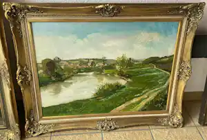 Oskar Keller - Flusschleife mit kleinem Dorf verkauft für € 75!