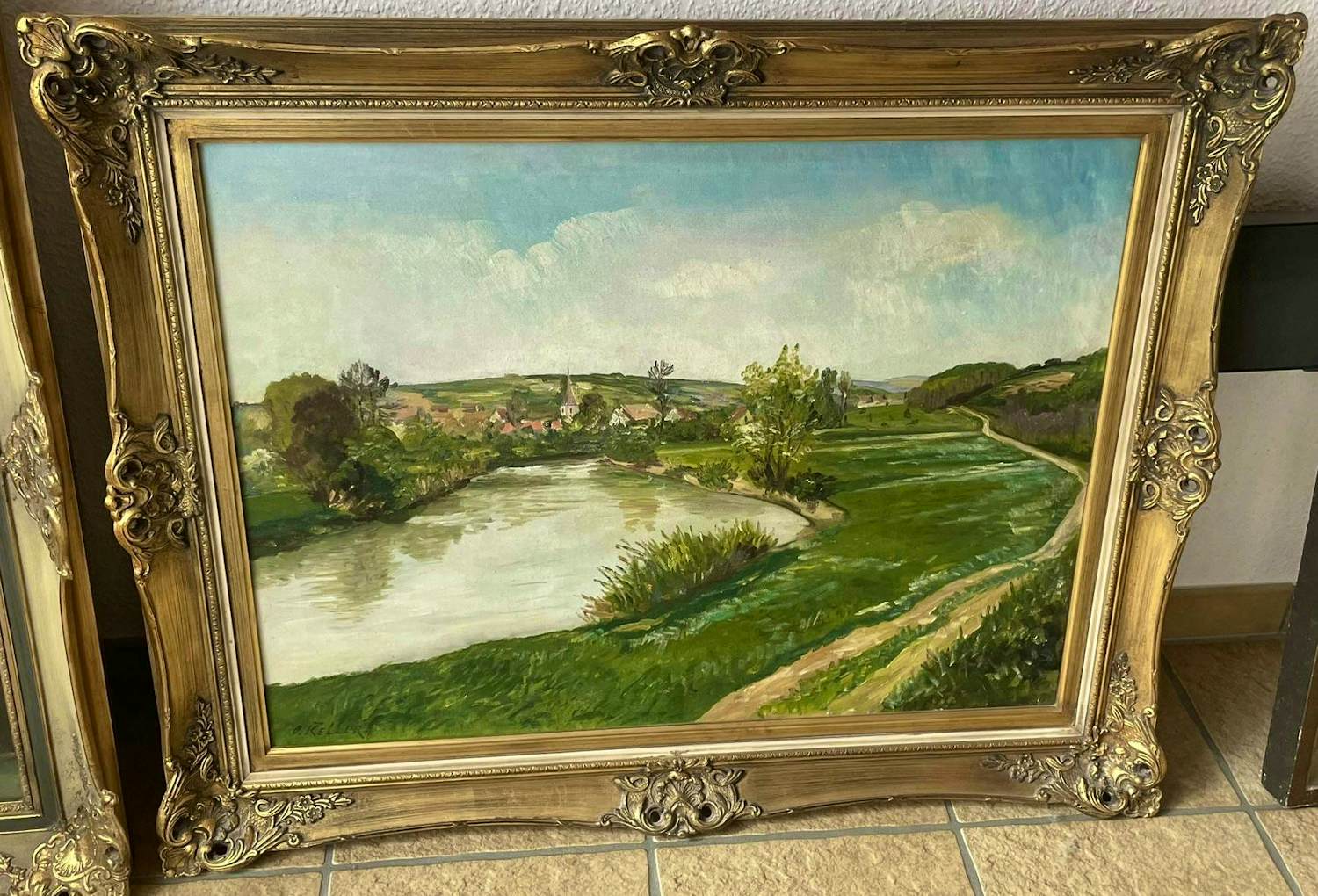 Oskar Keller - Flusschleife mit kleinem Dorf kopen? Bied vanaf 75!